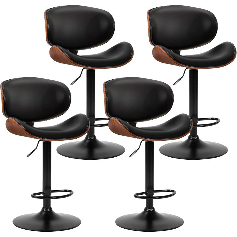Bar Stool Set (2-Piece/4-Piece/6-Piece), Adjustable Bar Height, PU Leather-Covered Seat, Ergonomic Backrest and Footrest, Non-Slip Rubber Base, Suitable for Bars and Home Kitchen Islands, Black