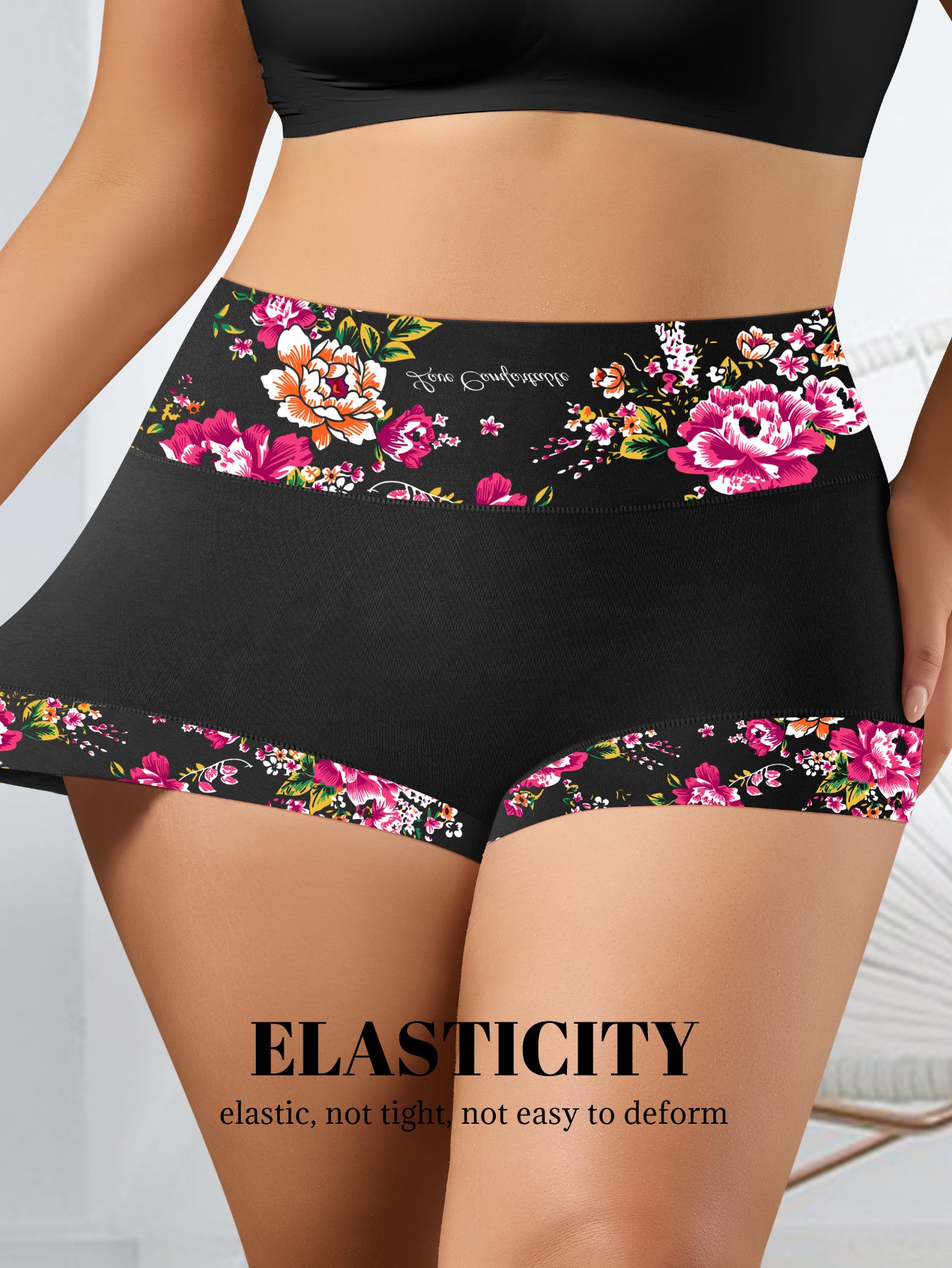 12pcs Women'S High Waisted Plus Size Underwear with Romantic Printed Design, Breathable And Not Constricting, Comfortable Base Layer Triangle Pants