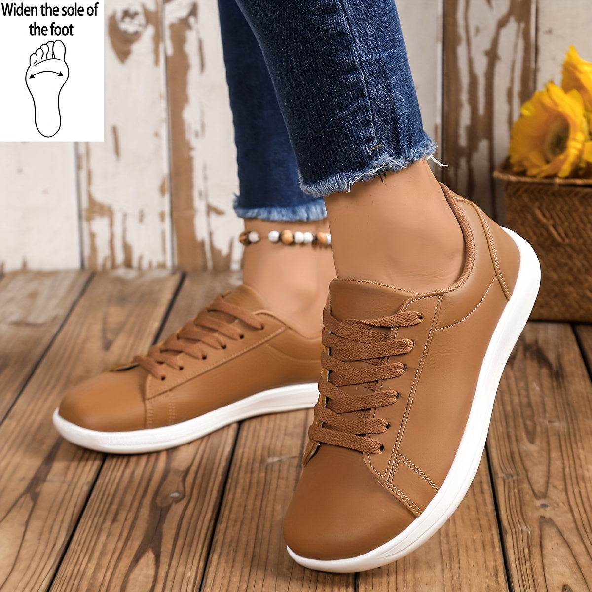 [Casual Sneakers] Four Seasons New Fashion Minimalist Women's Casual Sneakers With Front Lace-Up, Extra Wide And Comfortable Large Size Barefoot Shoes, Women Shoes