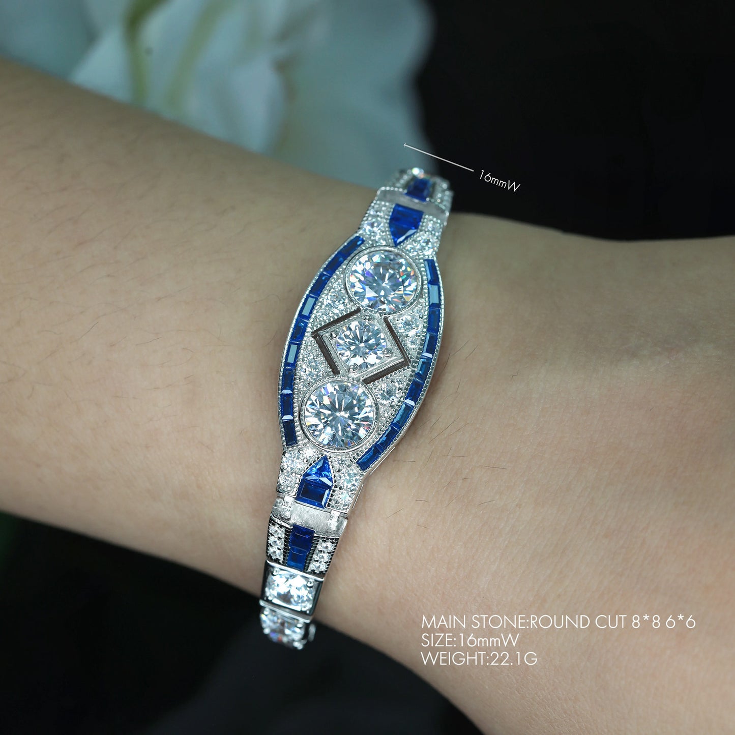 925 Silver Jewelry Royal Blue Art Deco Decorative Party Jewelry Women's Bracelet The Perfect Gift for Your Wife Or Girlfriend Wedding Accessories Women's Accessories Birthday Gifts Holiday Gifts