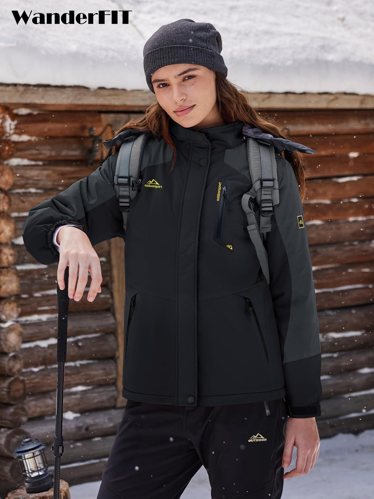 Women'S Snow Skiing Jacket Winter Thermal Warm Fleece Hiking Jacket With Detachable Hood Outdoor Snowboarding Mountaineering Winter Cycling Ice Fishing Jacket Coat