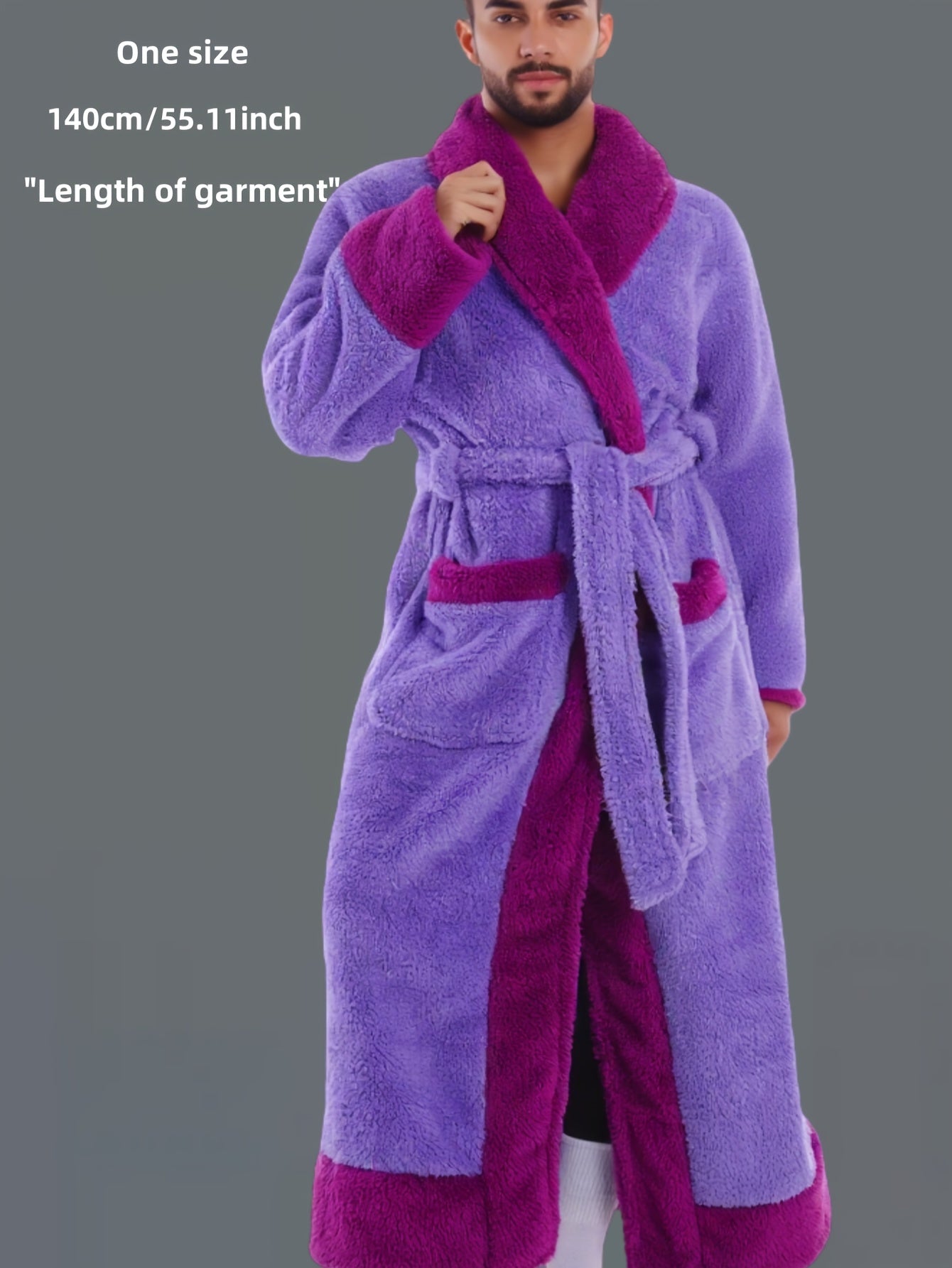 [Winter Plush Robe] 2025 Winter Plush Collection - Men's Warm Robe - Bathrobe for Autumn/Winter - Extended Length & Extra Thick for Warmth - Gift Set - Long Sleeve for Fall/Winter - Adjustable Waistband - Large Pockets - Poly