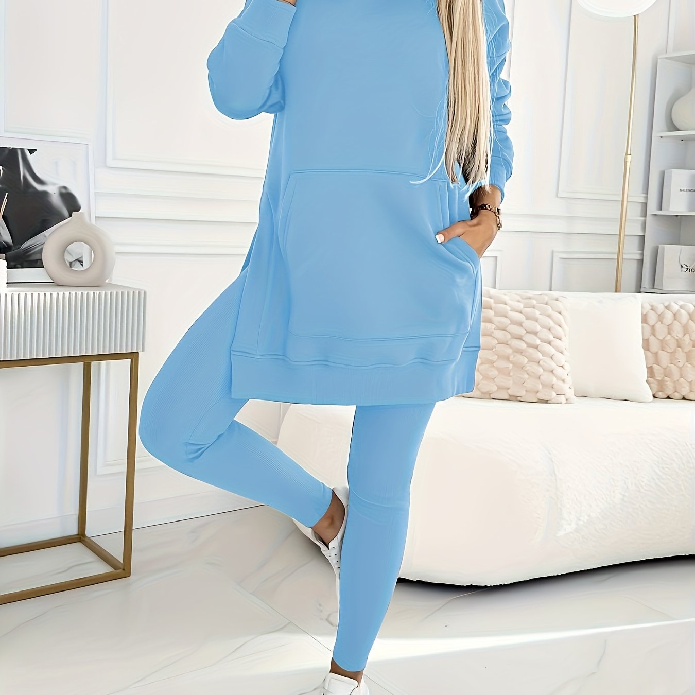 Directional Casual Suit, Women'S Solid Color Hooded Sweatshirt + Solid Color Leggings Two-Piece Set, Machine Washable And Dry Cleanable, Suitable for Daily Commuting