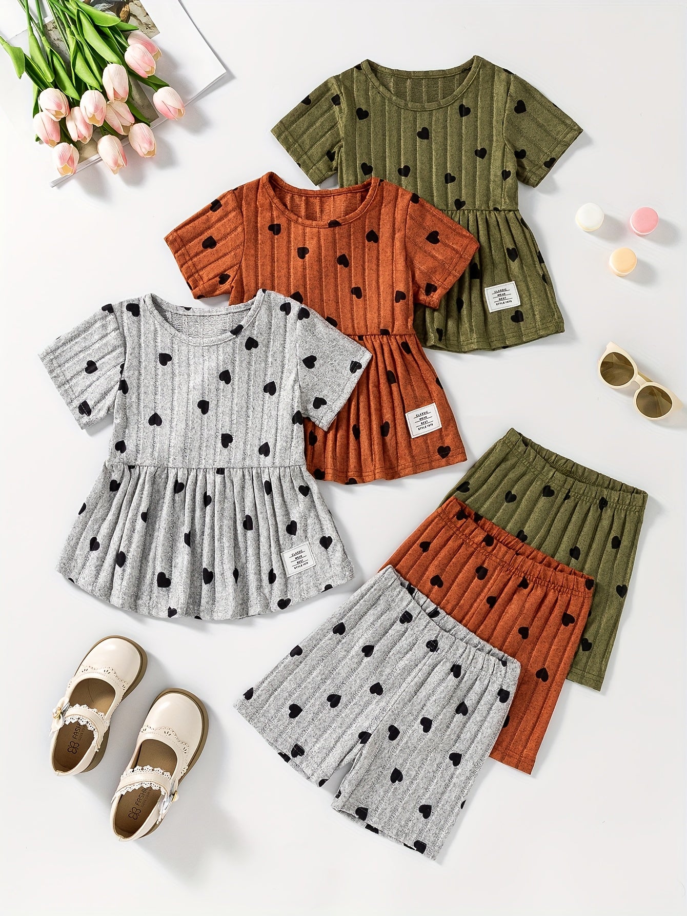 [Girls' 6pcs Set] Summer New Girls' Vibrant Basic Casual Top/Shorts 6pcs Set - Perfect for Outdoor