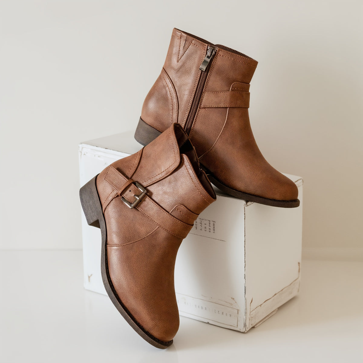 Women's Easy-On Side Zip Ankle Boots - Slip-Resistant Platform, Cushioned Insole - All-Day Comfort for Casual, Office, Formal Events - Ataiwee Shoes, Casual Footwear, Decorative Strap, Sturdy Sole, Professional Women