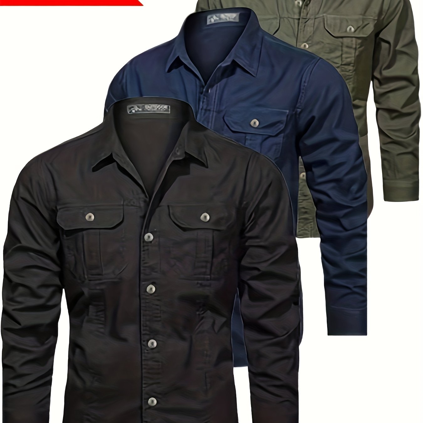 3pcs Set • Long-Sleeve Casual Outdoor Shirts • Multiple Pockets • for Spring And Autumn