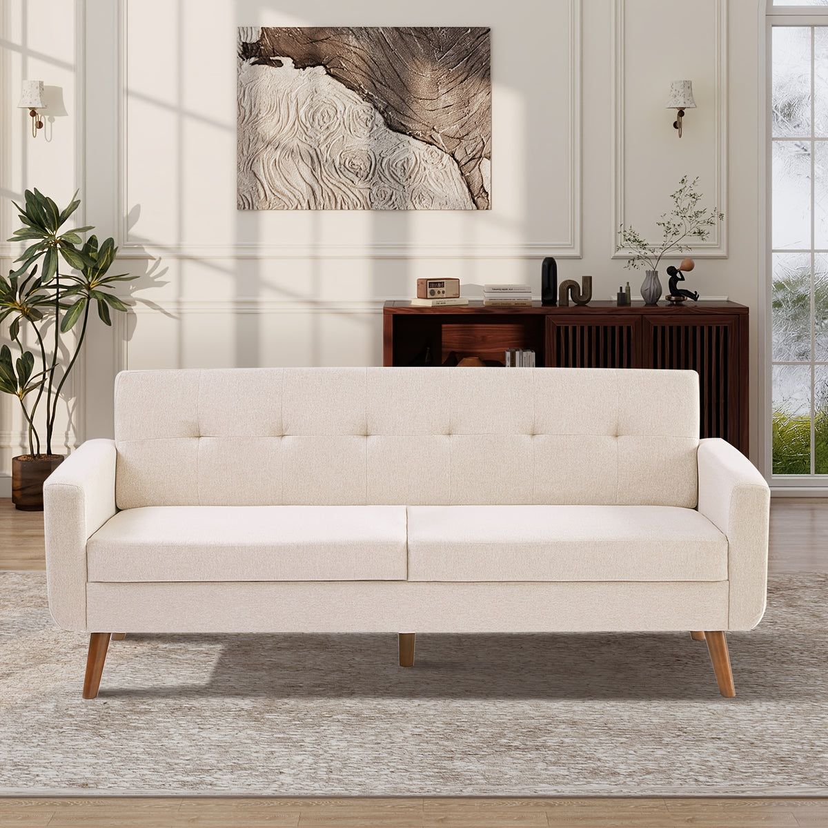 77in Living Room Sofa, Recliner Sofa, Living Room Mid Century Modern Decorative Couples Seat Sofa, Bedroom Button Tufted Upholstered Small Sectional, Sturdy And Easy to Install Couples Seat Furniture
