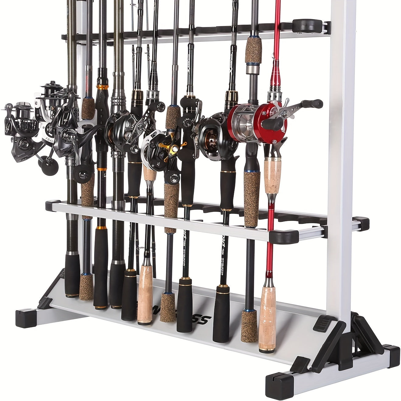 Portable Fishing Rod Holder Made of Metal Aluminum Alloy, Designed to Organize And Hold Up to 24 Fishing Poles of Various Types