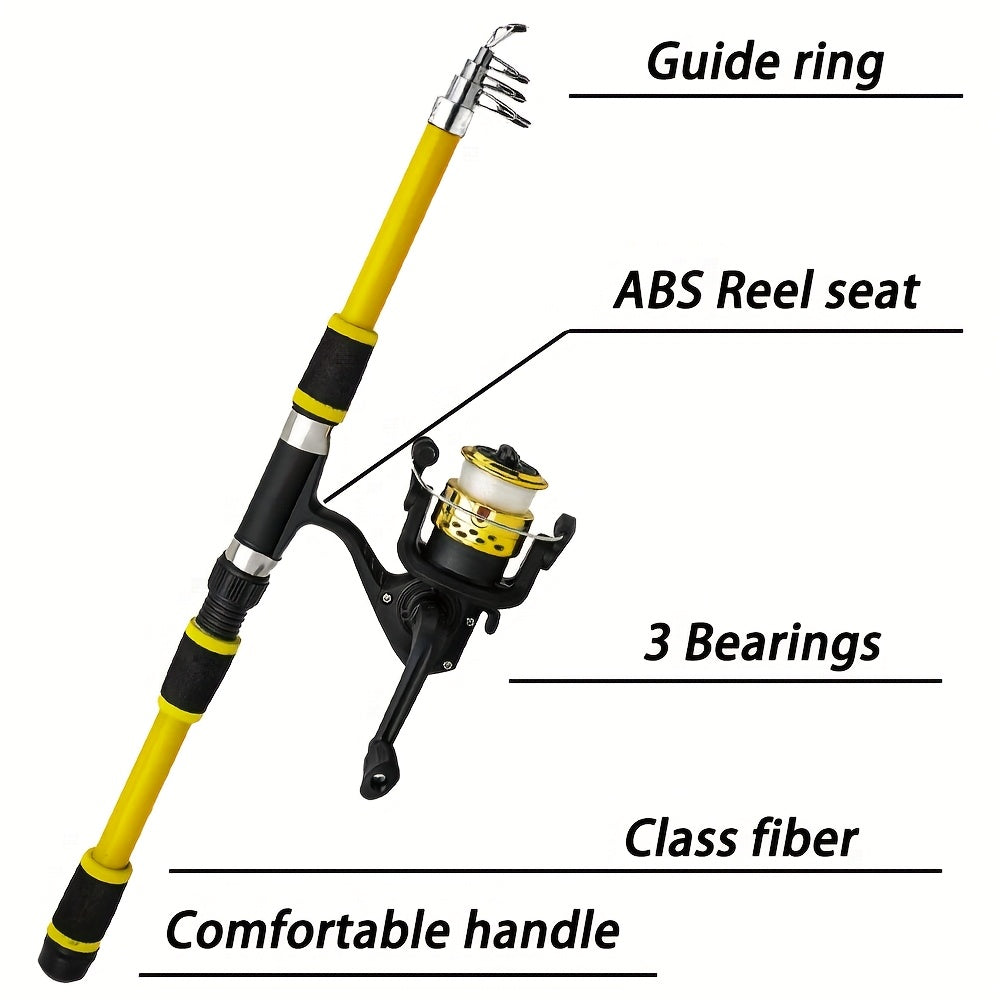 2pcs Fishing Gear Set/2 Telescopic Fishing Rods/2 Spinning Reels/1 Fishing Gear Bag/1 Box of Bait, Hooks, Sequins And Accessories