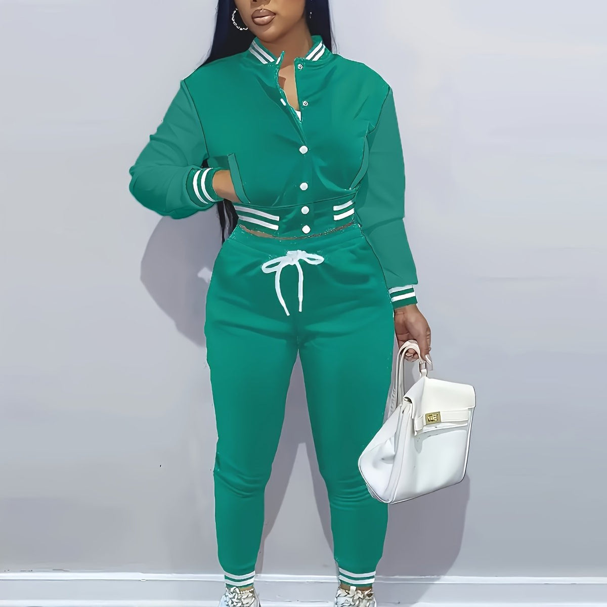 European And Trendy Women'S Patchwork Jacket with Single-Breasted Baseball Suit, a Two-Piece Outfit