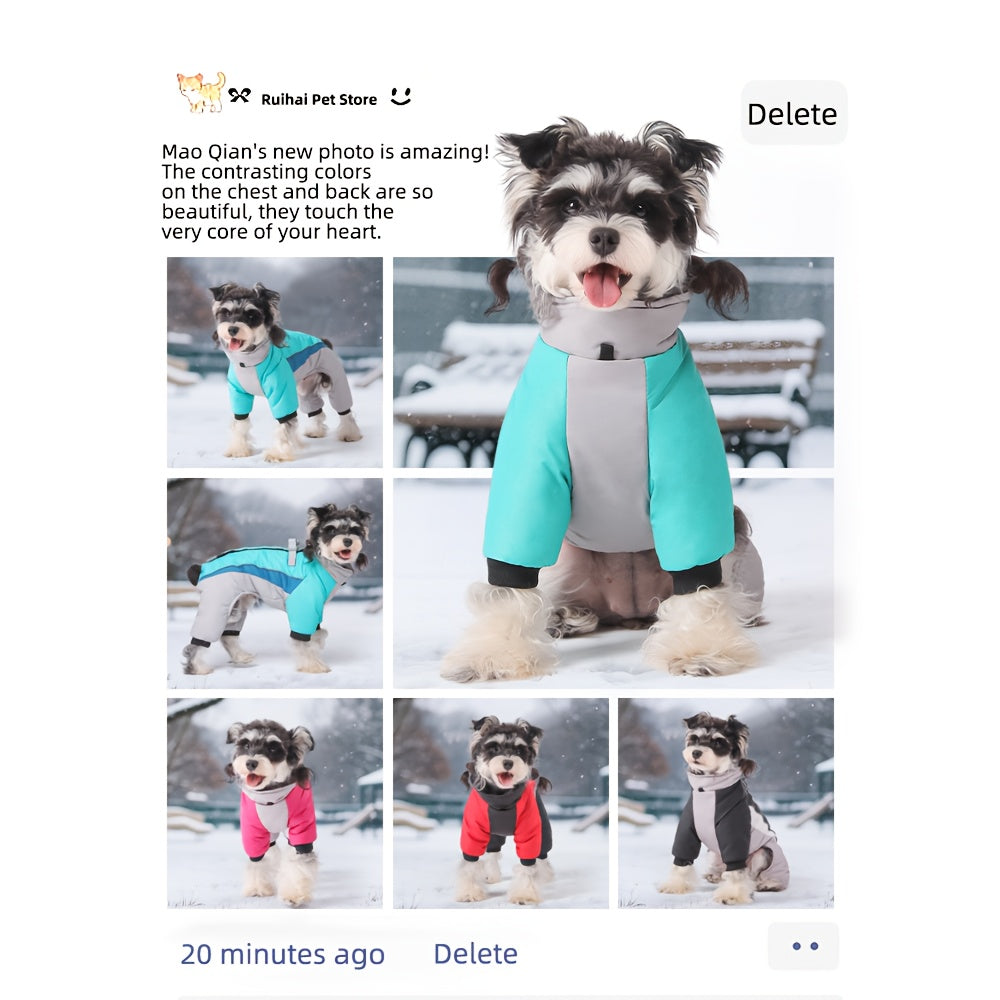 1pc Heavy-Duty Winter Dog Coat with 4-Wheel Houndout Design- Thermal Insulated Snowproof Jacket for Small, Medium, Large Dogs- Easy Snap Buttons& Closure, Reflective Safety strips- Ideal for Shih Tzu, Pomeranian, Cocker Spani