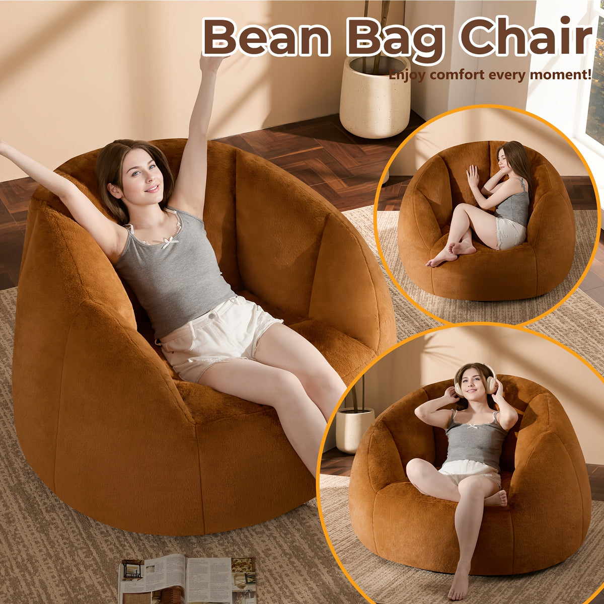 LIVING&GIVING Giant Bean Bag Chair for Adults - Oversized Plush Boneless Beanbag Couch with Memory Foam Filling, Floor Sofa Chair Suitable for Bedroom, Living Room & Game Room - - Lounge Chair, No Assembly Required