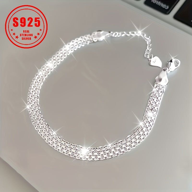Sparkling S925 sterling 925 Silvery hypoallergenic bracelet, elegant and luxurious Men's and Women's banquet hand jewelry. 3.65 g/0.13oz