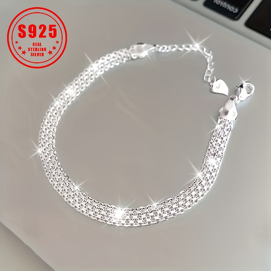 Sparkling S925 sterling 925 Silvery hypoallergenic bracelet, elegant and luxurious Men's and Women's banquet hand jewelry. 3.65 g/0.13oz