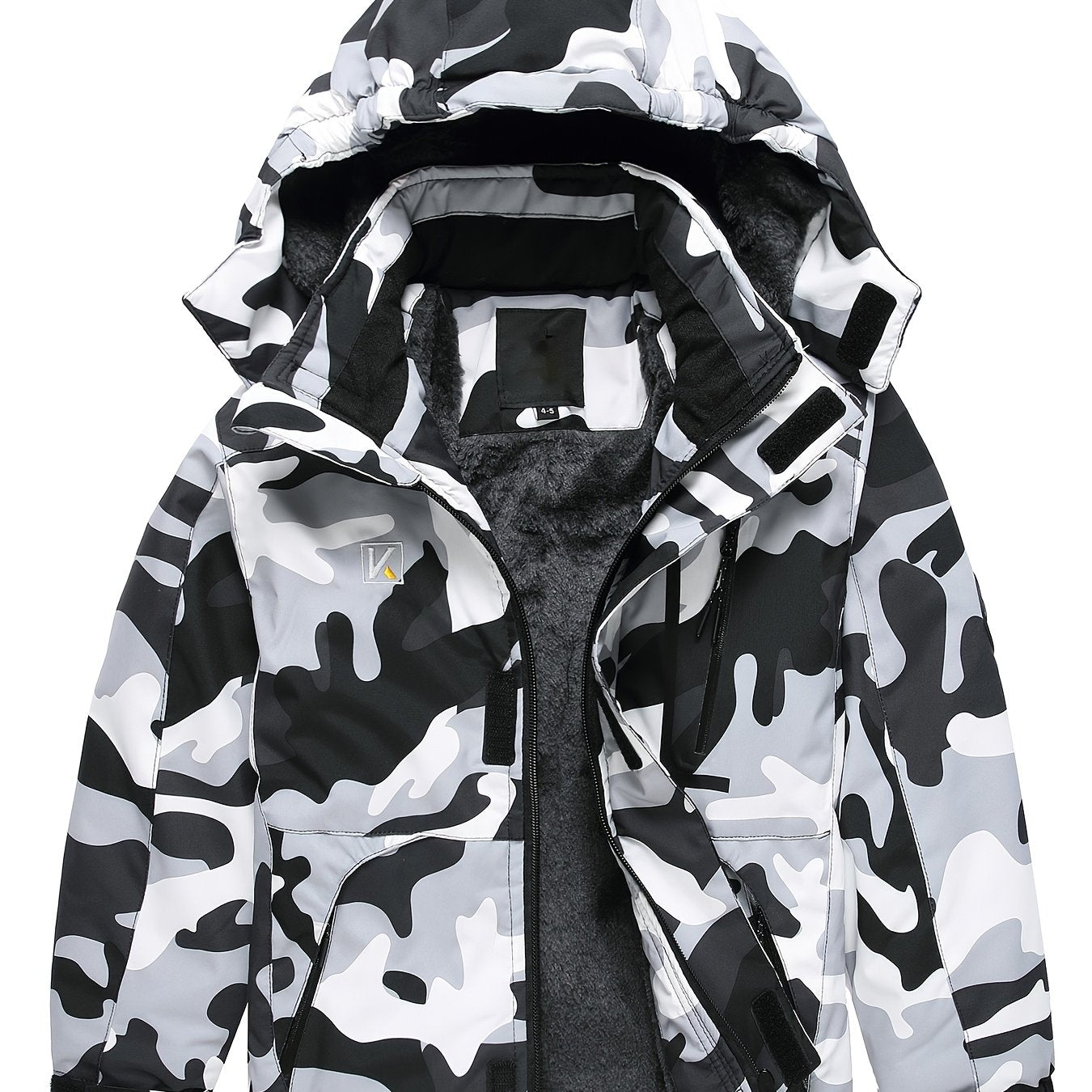 Boys' Heavy-Duty Thermal Jacket - Full-Zip Windproof & Cold-Resistant Coat with Full-Length Zipper, Full-Zip Hooded Design, Full-Length Zipper & Multi-Pocket - Loose Fit for Layering - All-Weather Hiking Jacket for Winter, Ca