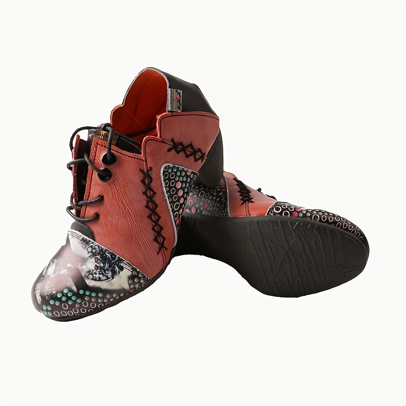 TMA EYES Women'S Handmade-Stitched Genuine Top-Grain Cover Ankle Boots - Spring Fashion Polka Dot Print (Pink/Black/White) with Non-Slip TPR Sole, Lace-Up Closure & Mid-Heel - Casual to Semi-Formal Versatile Booties for Every