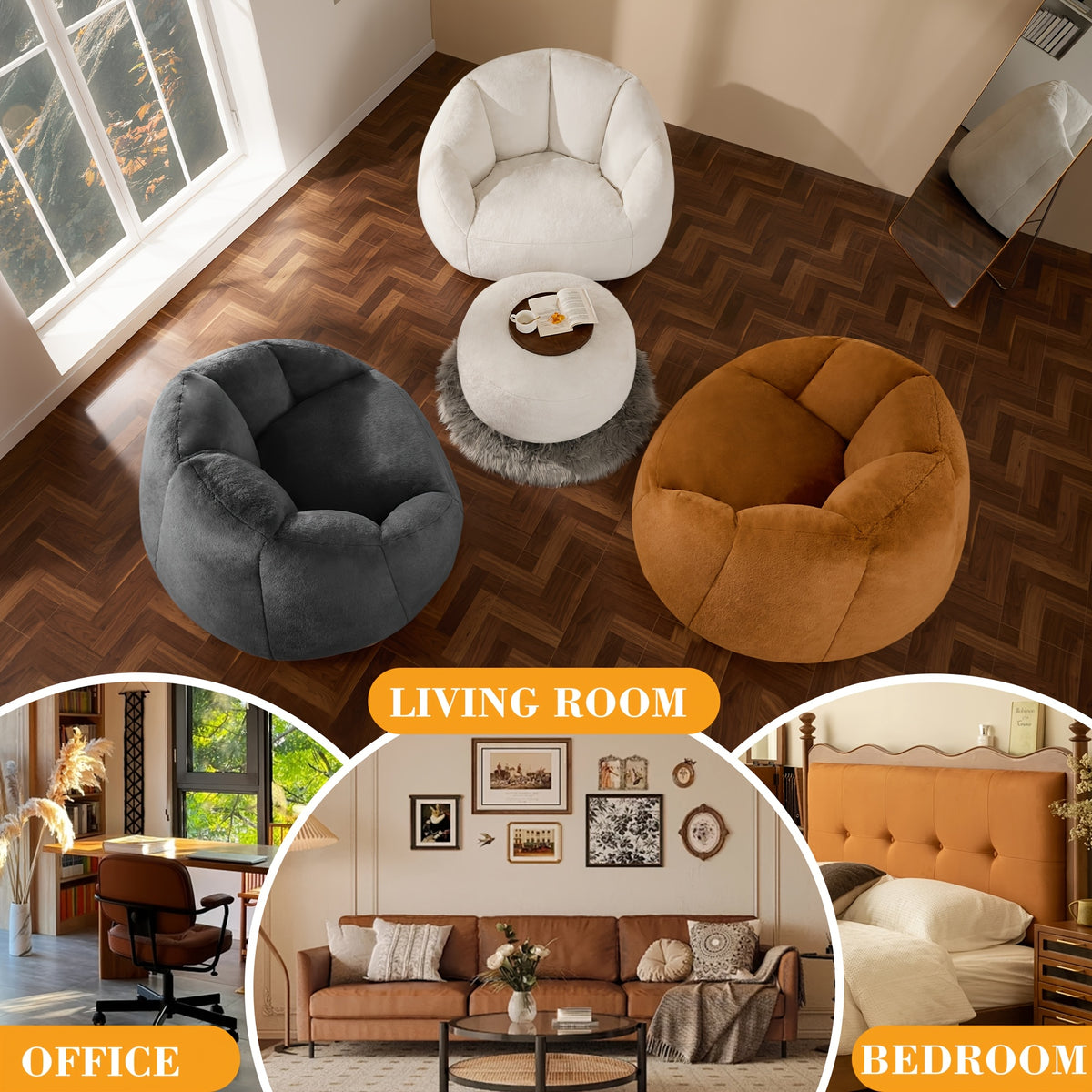 LIVING&GIVING Giant Bean Bag Chair for Adults - Oversized Plush Boneless Beanbag Couch with Memory Foam Filling, Floor Sofa Chair Suitable for Bedroom, Living Room & Game Room - - Lounge Chair, No Assembly Required