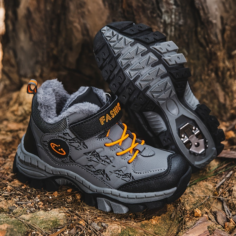 JUNGLEHUNTER Boys' & Girls' Winter Boots - Plush Lining, Warm & Comfortable Mid-Calf Hiking Boots with Non-Slip TPR Sole, Round Toe & Hook-and-Loop Closure, Durable Youngsters'S Footwear, Stylish Youngsters'S Footwear, Outdoo