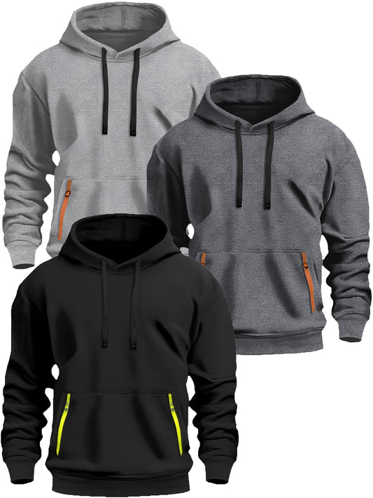 220g Brushed Fabric 3pcs Set, Men's Casual Sporty Fashion Hoodie with Drawstring, New Spring/Autumn/Winter, Basic Style, -Lined for Daily Commuting