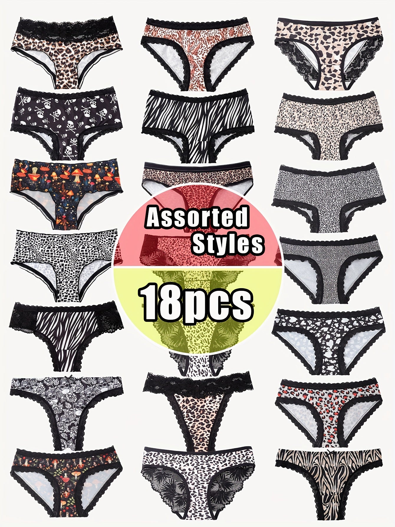 18pk Mixed Random Women's Panties | Triangle T-shaped Low Waist | Seamless Breathable | Leopard Print/star Moon/forest/lace