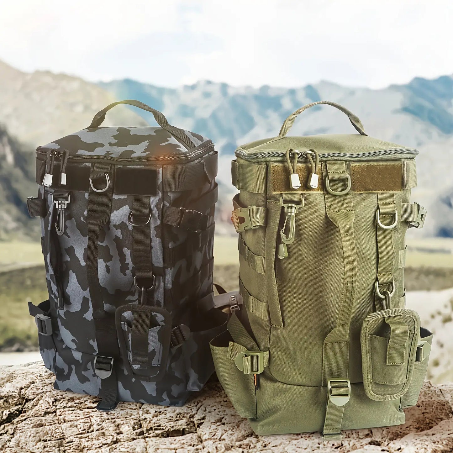 Heavy-Duty Nylon/Polyester Fishing Backpack with Rod Holder & Multiple Zippered Compartments - Large Capacity Tackle Organizer, Padded Back Panel & Side Pockets for Freshwater/Saltwater Fishing, Camping, Hunting Gear - Durabl