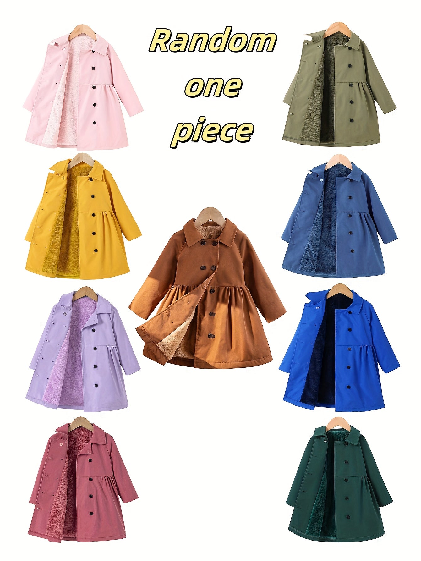Girls' Cozy Fleece-Lined Double-Breasted Jacket - Solid Color Long Sleeve Casual Coat with Lapel Collar, Button Front & Side Pockets for Fall/Winter Outdoor Play, Hiking & Casual Attire, Hiking Apparel, Durable Outerwear, Gir