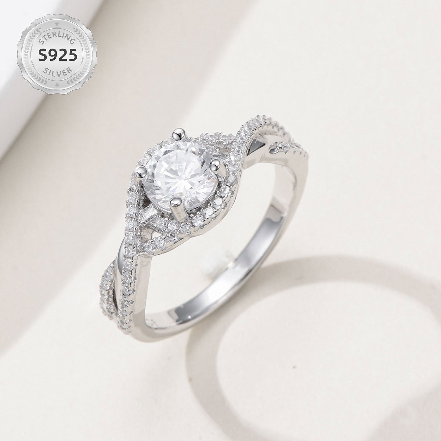 Moissanite Twisted Engagement Ring 1.28 Carat (ctw) D Color VVS Clarity 18K Golden Plated 925 Sterling Silver Infinity Promise Ring Moissanite Jewelry Gifts for Valentine'S Day Mother'S Day Birthday Anniversary