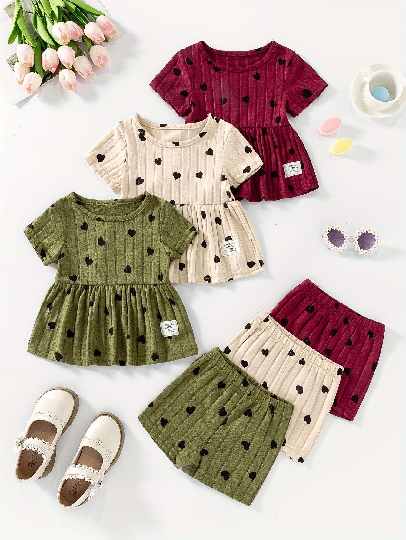 [Girls' 6pcs Set] Summer New Girls' Vibrant Basic Casual Top/Shorts 6pcs Set - Perfect for Outdoor