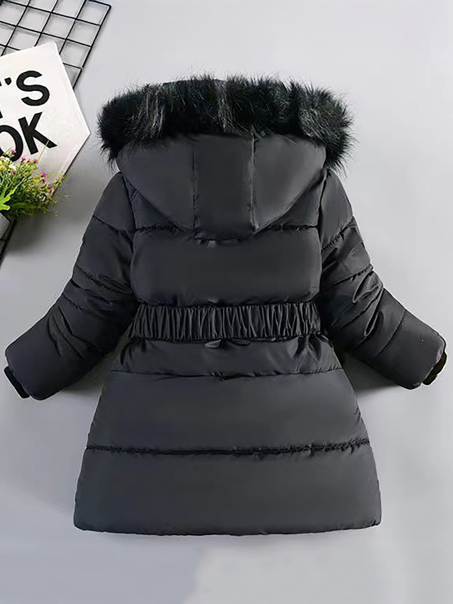 Girls' European & American Style Winter Coat - Thickened Warm Full-Zip Hooded Jacket with Full-Zip Closure, Windproof &, Winter Clothes For Girls