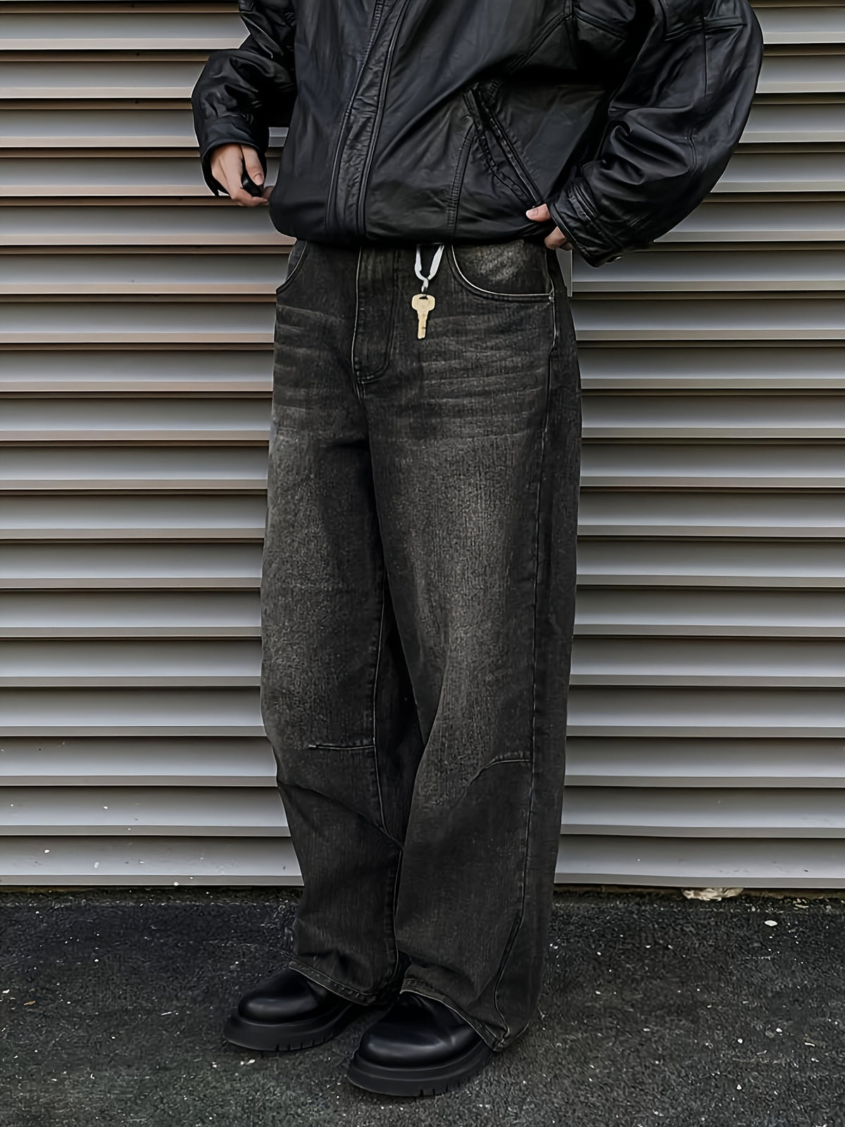 Men's Vintage Washed Loose Wide Leg Jeans, Street Style Hip-Hop Denim Pants with Pockets, Comfortable All-Season Casual Wear for Adults