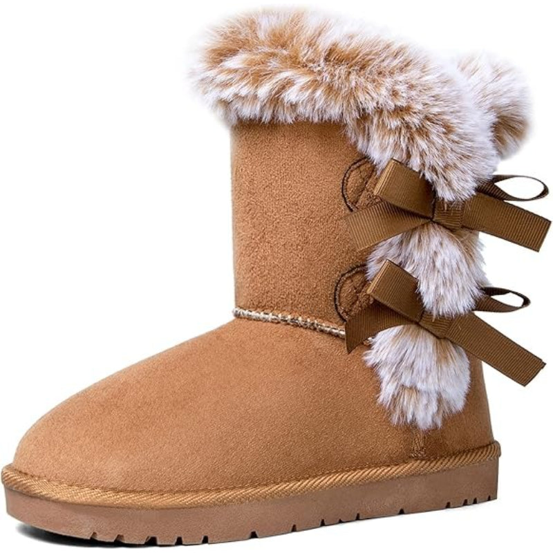 Women's Winter Snow Boots with Plush Lining - Warm Mid-Calf Cold-Resistant Ice/Slush Boots, Traction TPR Sole & Round Toe, Cozy White/Black Footwear for Snowy Sidewalks, Driveways & Icy Roads - All-Day