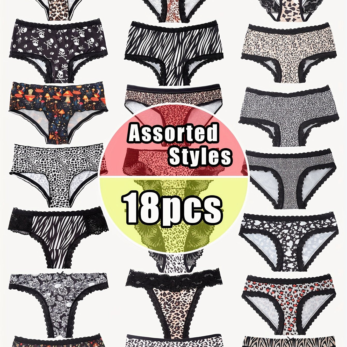18pk Mixed Random Women's Panties | Triangle T-shaped Low Waist | Seamless Breathable | Leopard Print/star Moon/forest/lace