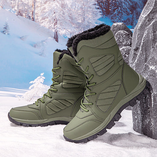 Men's High-Top PU Snow Boots with Lace-Up Ankle Support & Cushioned Insole - All-Terrain Traction Rubber Sole, Arch Support & Traction Tread - Winter Trekking, Ski & Ice Walking Shoes - Durable PU Upper & Rubber Outsole for H