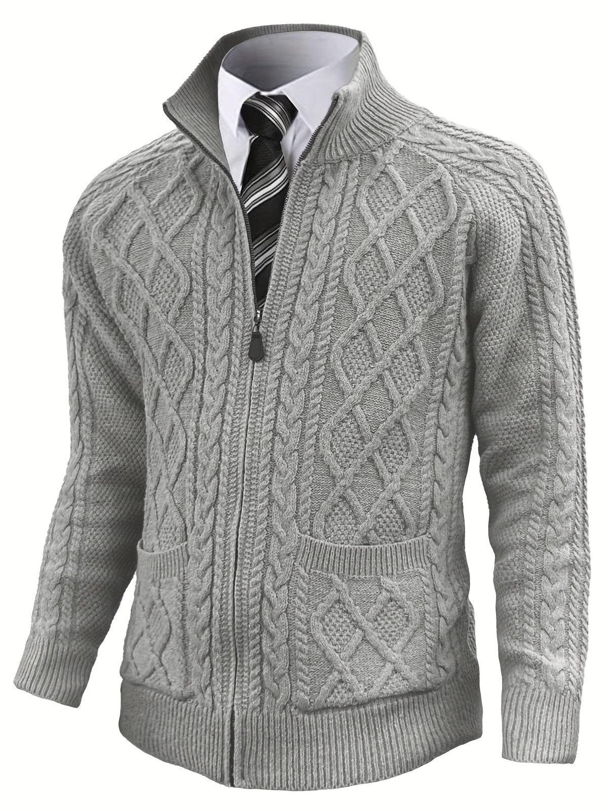 Men'S Cardigan, Solid Color Cable Knit Full Zip Sweater, Perfect for Daily Casual Wear, Warm for Autumn And Winter, a Great Gift for Friends