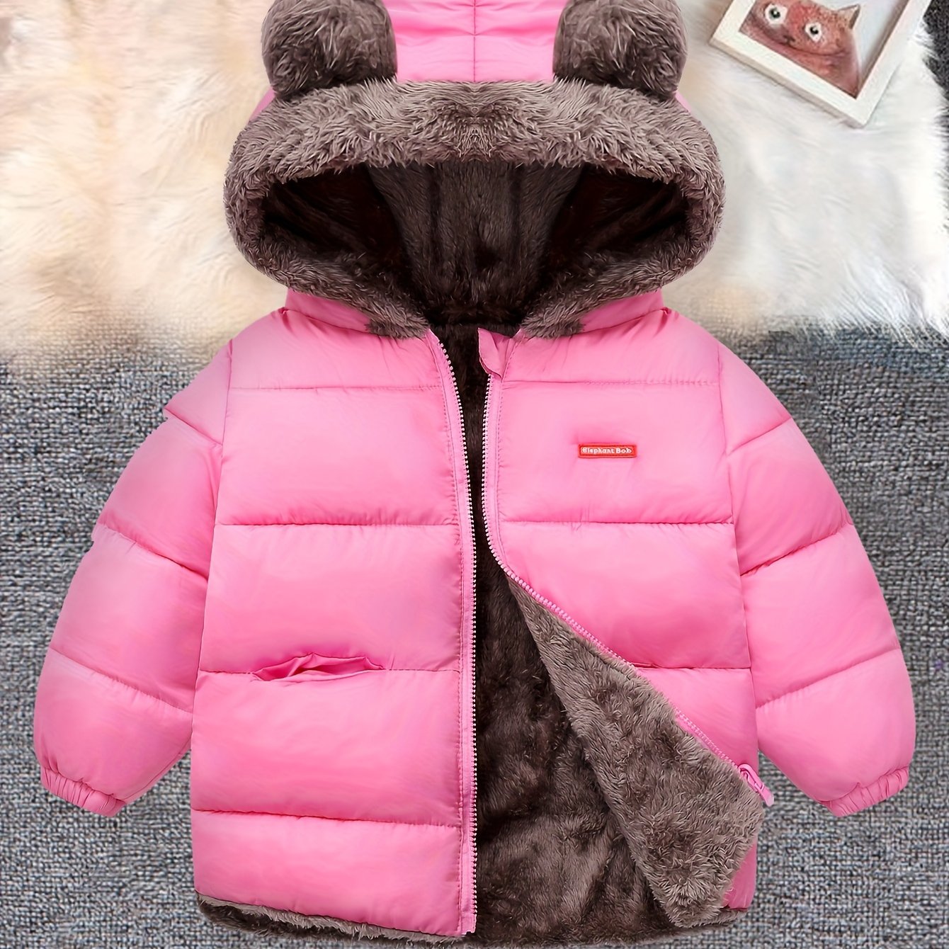 [Cute Ears Reversible Jacket] Reversible Cute Ears Shape Hooded Jacket - Girl's Warm Windproof Thickened Soft & Comfortable Autumn Winter Padded Coat