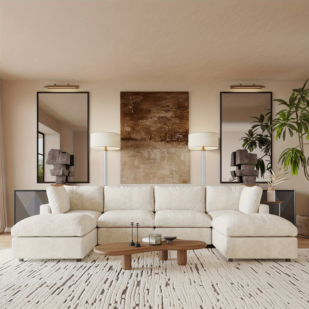 [Cloud Couch Sectional] Oversized Modular Cloud Couch Sectional Sofa | 134" U-Shaped Convertible Living Room Set with 2 Ottomans, Washable & Replaceable Covers