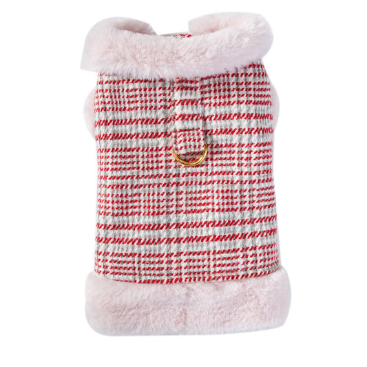 Small Dog Winter Jacket - Soft Tweed Fleece Coat with Pink Tweed & White Lining, Warm Snap Button Sweater for Chihuahua, Yorkie, Pomeranian, Poodle, Bichon Frise, French & Corgi - Cozy Pet Clothes for Cold Weather