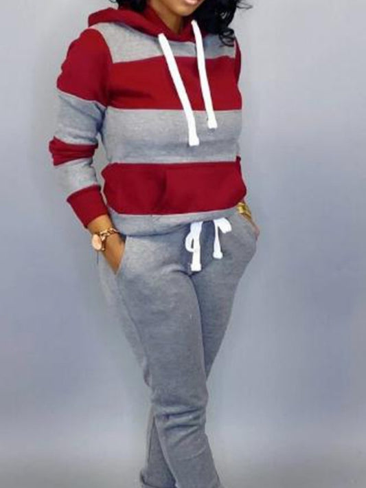 Sweatsuits For Women 2pcs Jogging Suits Striped Tracksuits Outfits Long Sleeve Hoodie Jogger Pants Set