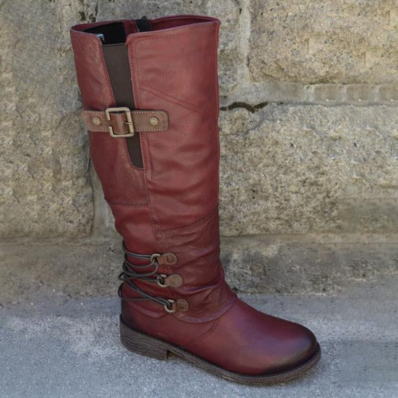 Women's Cover Round Toe Low Block Heel Boots with Buckle & Lace-Up Closure, Thick Winter Warm Cowhide for Casual Outfits, Casual Attire & Cold Weather ( Sole) - Cozy Ankle Booties for Dresses/Skirts/Trousers