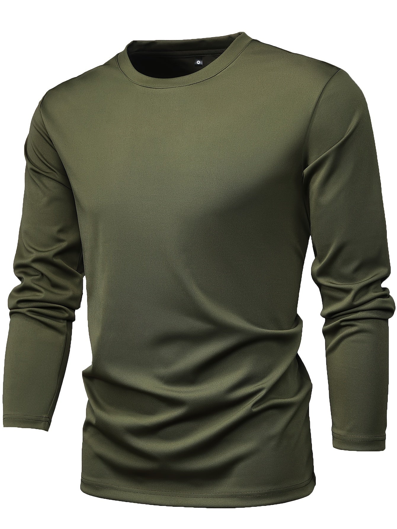 [5pcs Men's T-Shirts] 5pcs Men's Long Sleeve Round Neck T-Shirts - Solid Color Base Layer Layering Shirts, Casual & Athletic Wear, Durable Machine-Washable Tops for Jogging, Gym, Everyday Use - Bulk Pack Value (5)