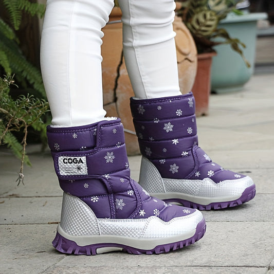 [Preppy | Winter] Winter High-Top Snow Boots | Preppy Casual Boots for Boys & Girls | Adjustable Fastening, PU & Nylon Upper, Fabric Lining, TPR Sole, Round Toe, Kids' Warm Padded Boots