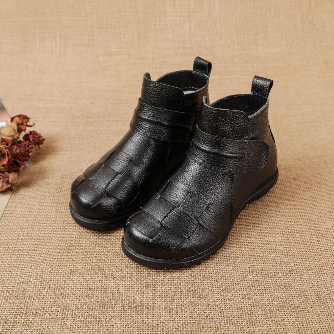 Women's Cover Ankle Boots with Top-Grain Cowhide Cover Upper - Retro Round Toe Western Boots, Flat Heel for all-Season, Casual & Dress Boots (Solid Color) - Hand Washable Rubber Sole for countryside or Urban Wear