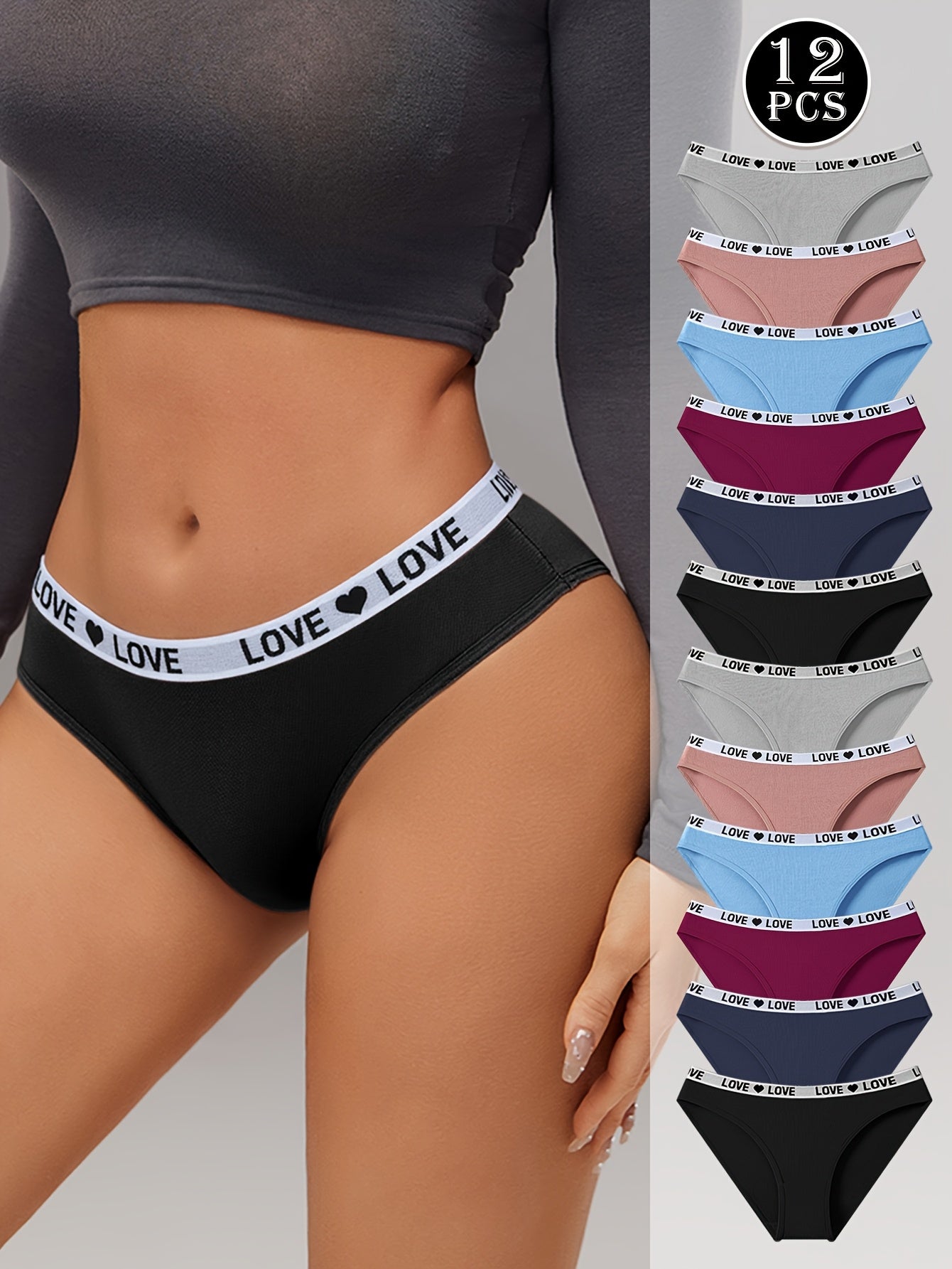 12 Simple And Colorful Mixed Bag Fashionable Sports Women's Underwear, Made Of Soft, Breathable, Elastic And Non Sticky Fabric, Suitable for Daily Wear