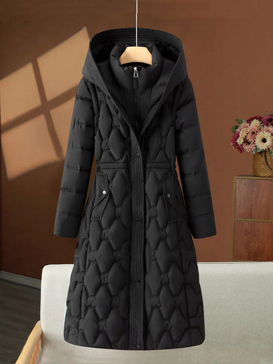 Women's Winter Coat - Elegant Long Jacket with Full-Length Zipper Front, Structured Non-Stretch Fabric for Formal & Everyday Outfits - Machine Washable Cold Weather Outerwear