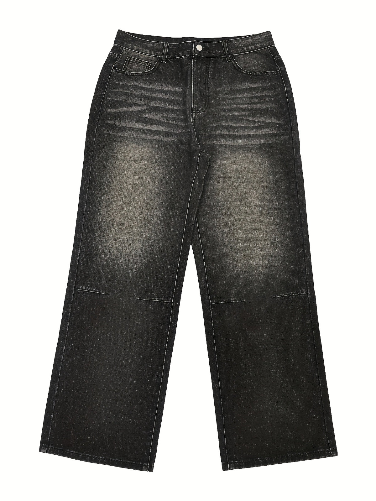 Men's Vintage Washed Loose Wide Leg Jeans, Street Style Hip-Hop Denim Pants with Pockets, Comfortable All-Season Casual Wear for Adults
