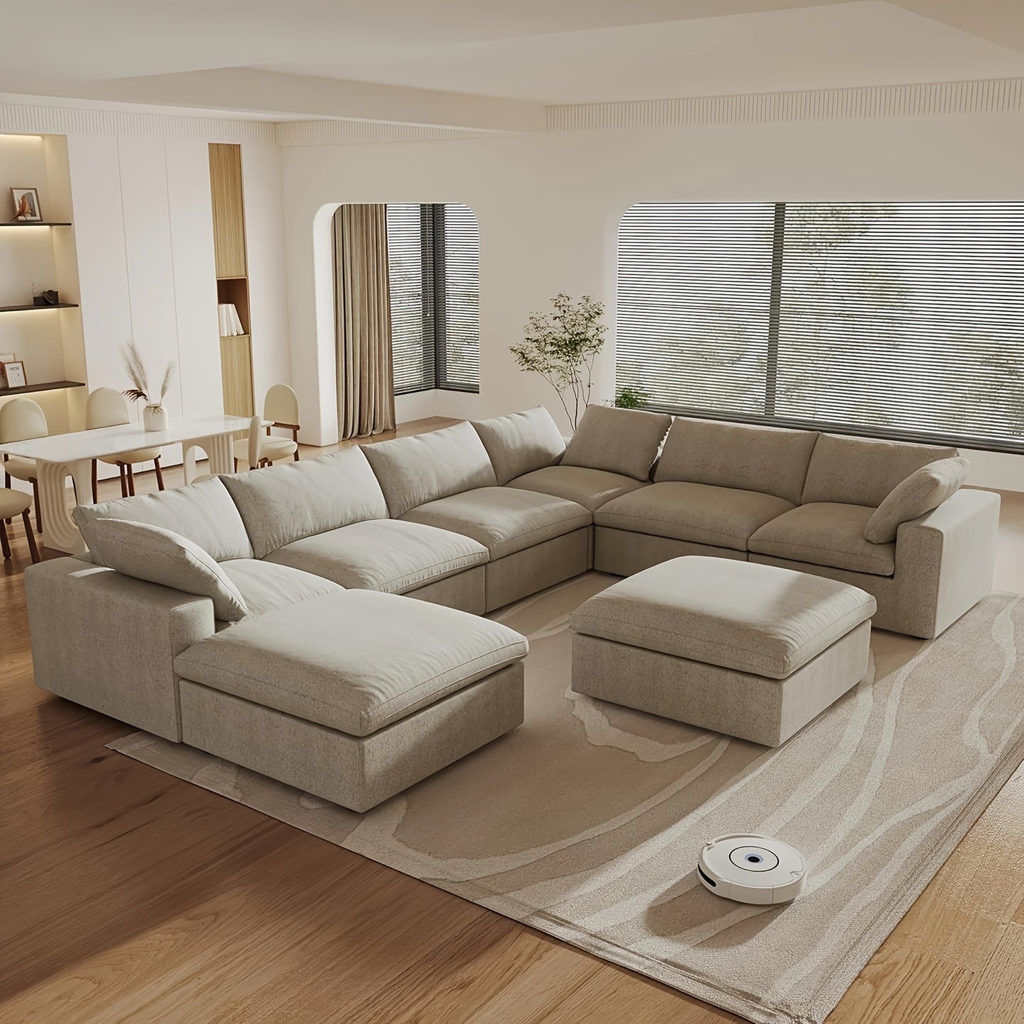 Cloud Modular Sectional Sofa Couch, Oversized Couch 8 Seater Sofa, 160.6" U Shaped Convertible Couches with Storage Ottoman for Living Room, Deep Sofa Couches, Sofa Covers Washable&Replaceable(White)