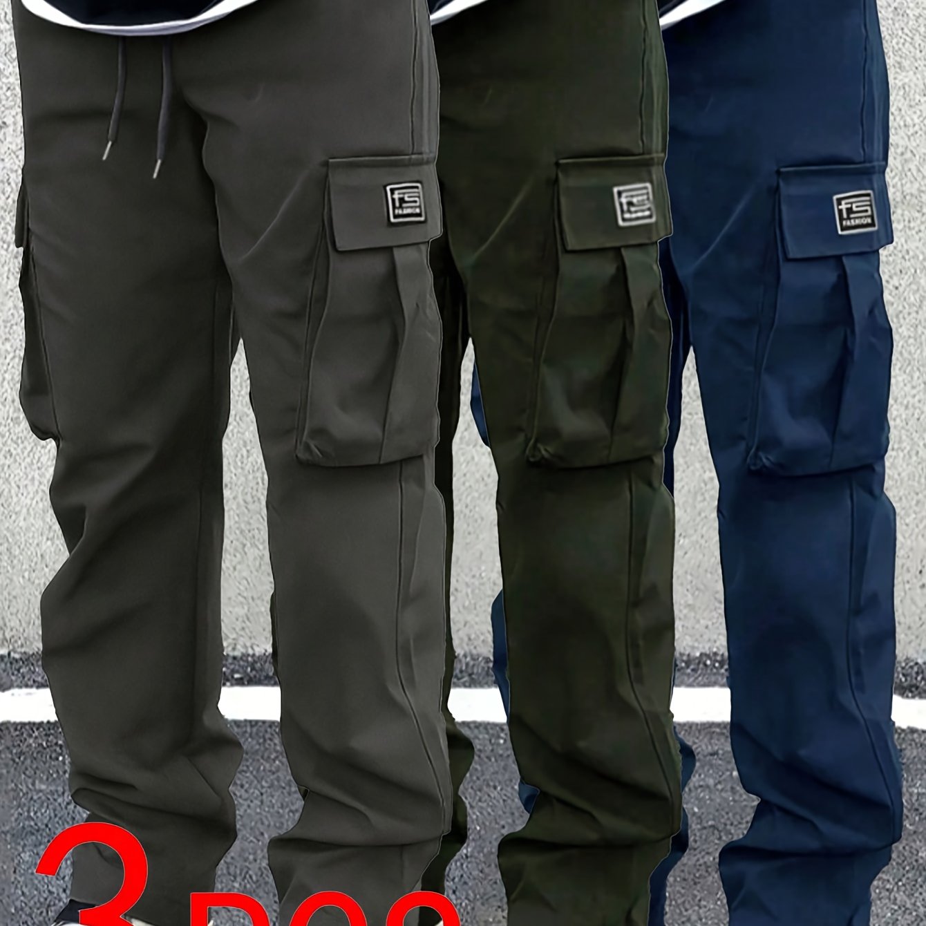 [Stylish | Versatile] 3pcs Stylish Versatile Men's Cargo Pants | Spring Autumn Outdoor Sports Straight-Leg Casual Long | Street Retro American Trendy Trousers