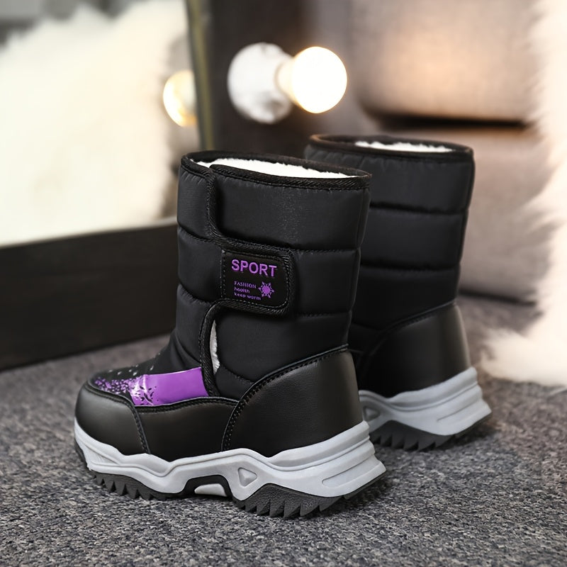 CHTAPPILIAR Girls' Winter Snow Boots - Pink Fleece-Lined Warm Winter Boots with Tassel Accent, High-Top Round Toe & Hook-and-Loop Closure, Cute Winter Boots