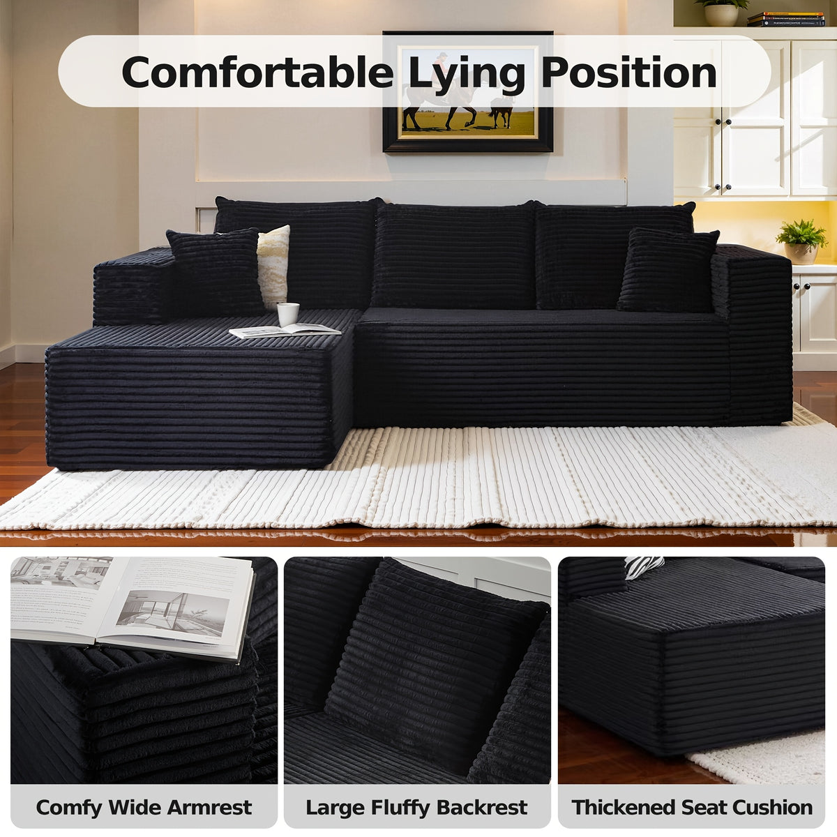 108" Cloud Sectional Couch with L-Shape Chaise, Modern Modular Sofa with Deep Seat, Upholstered Couches for Living Room Bedroom, No Assembly Required
