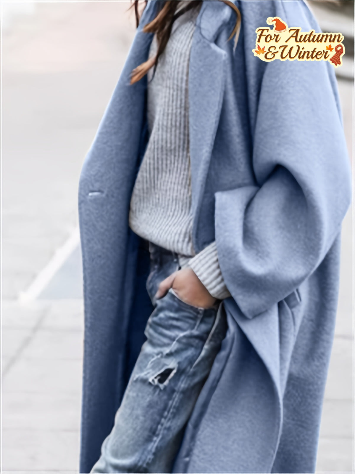 Women's Casual Elegant Solid Blue Coat - Soft Warm Collar Winter Jacket, Versatile Blazer-like Outerwear for Fall & Winter, Easy Care Fabric, Jacket For Women, Winter Clothes For Women, Coats For Women, Jackets For Women, Win